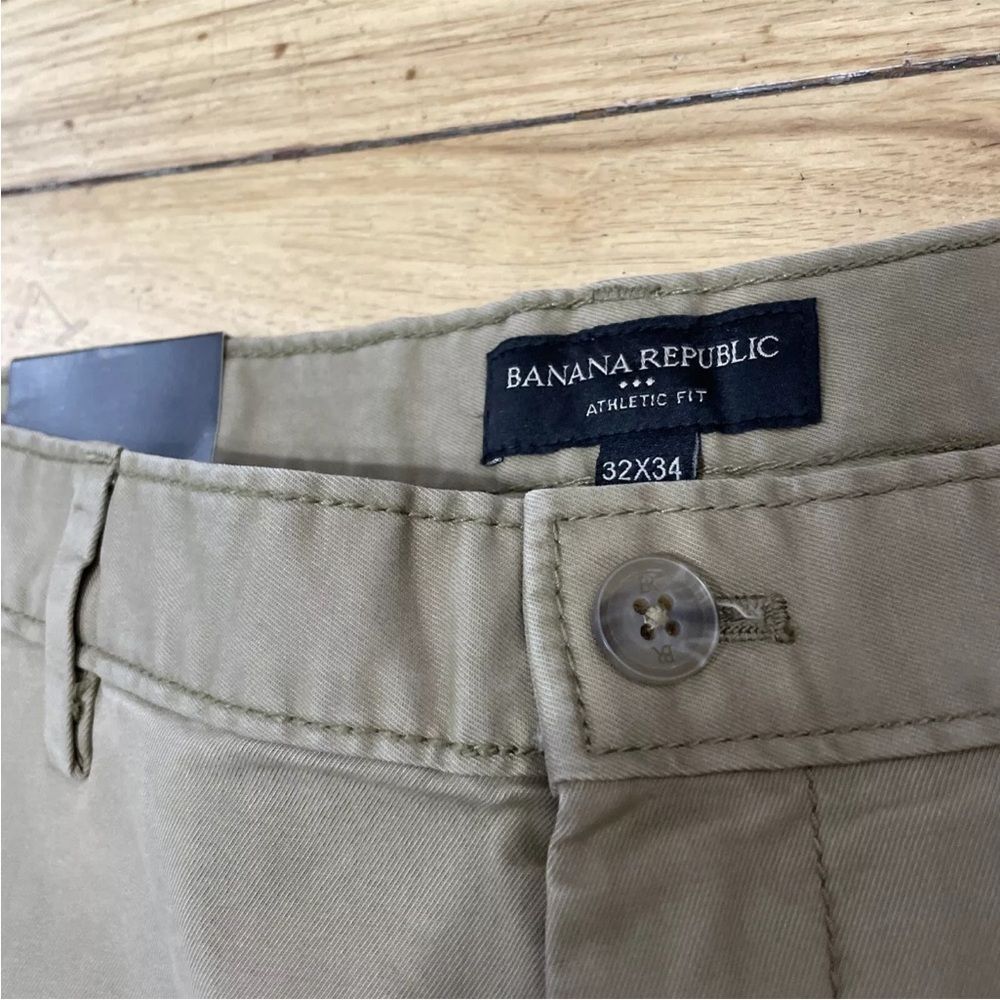 Banana Republic Athletic Fit Pants Mens 32x34 Khaki Tan Flat Front Chino New - Picture 5 of 16